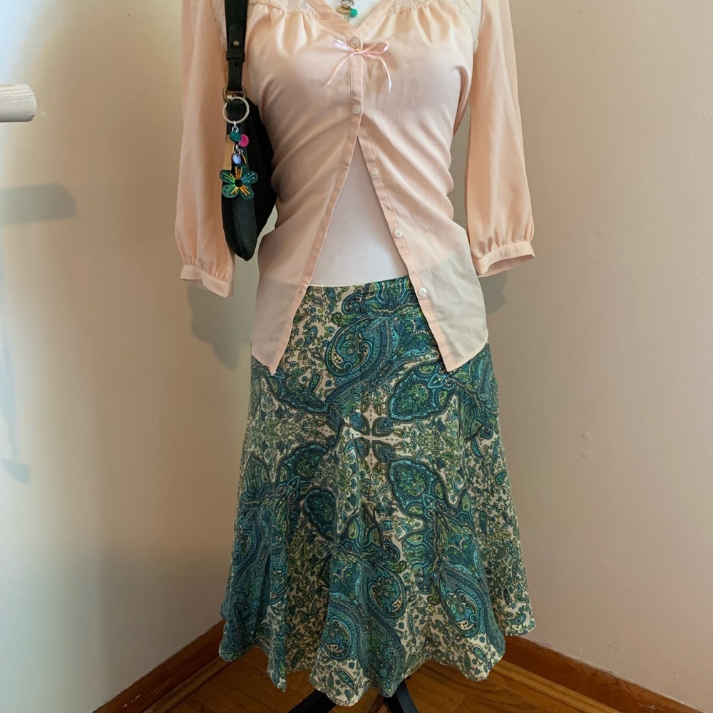 Paisley Blue and Green Women's Skirt size 8